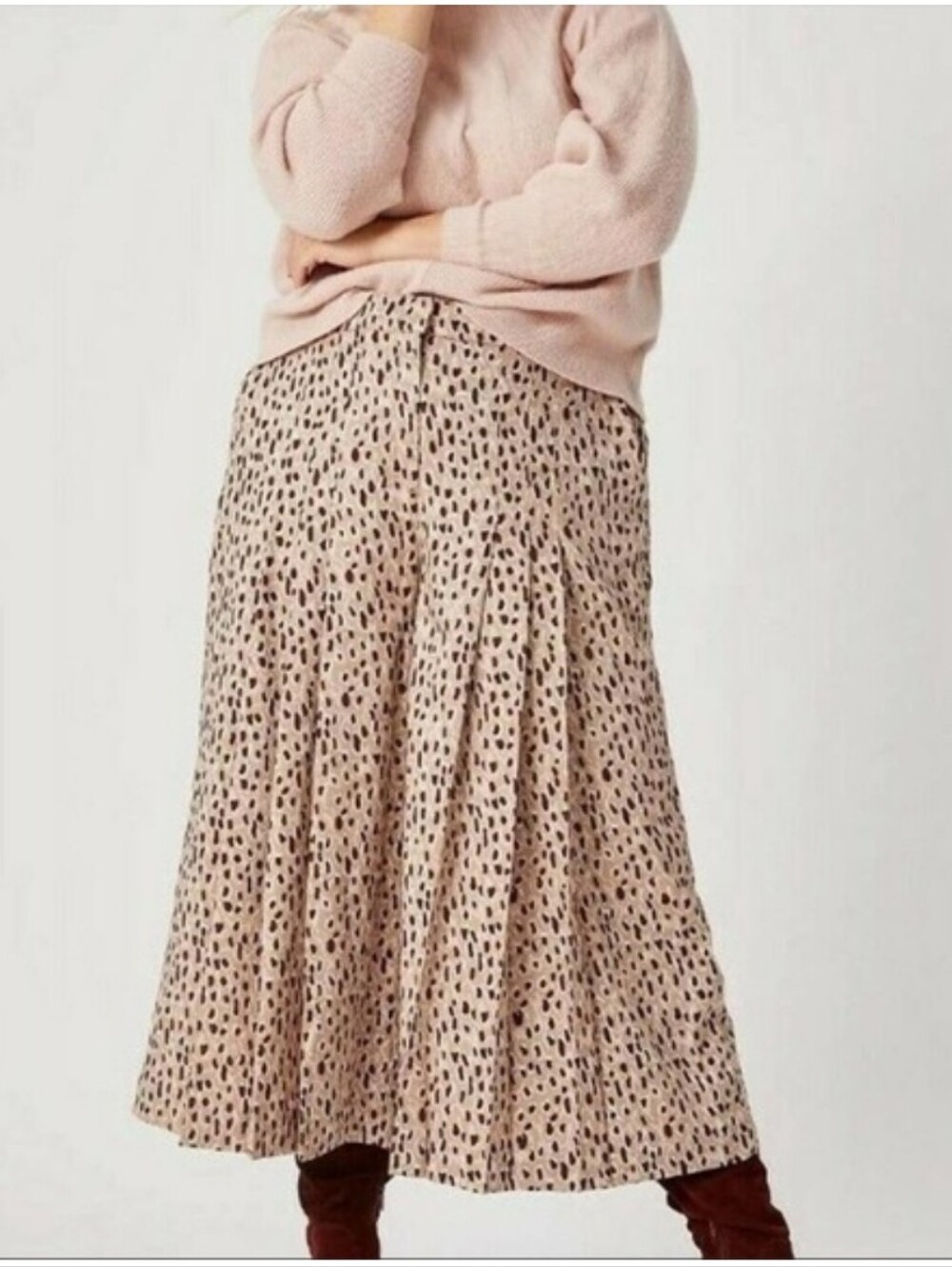 Maeve Isobel Speckled Cheetah Print Pleated Wide Leg Crop Trouser Pants